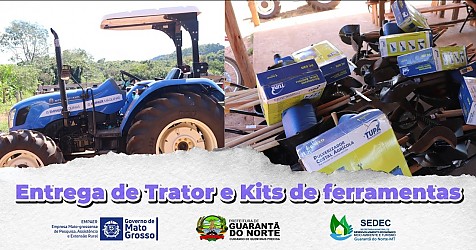 Entrega de trator e kit de ferramentas.